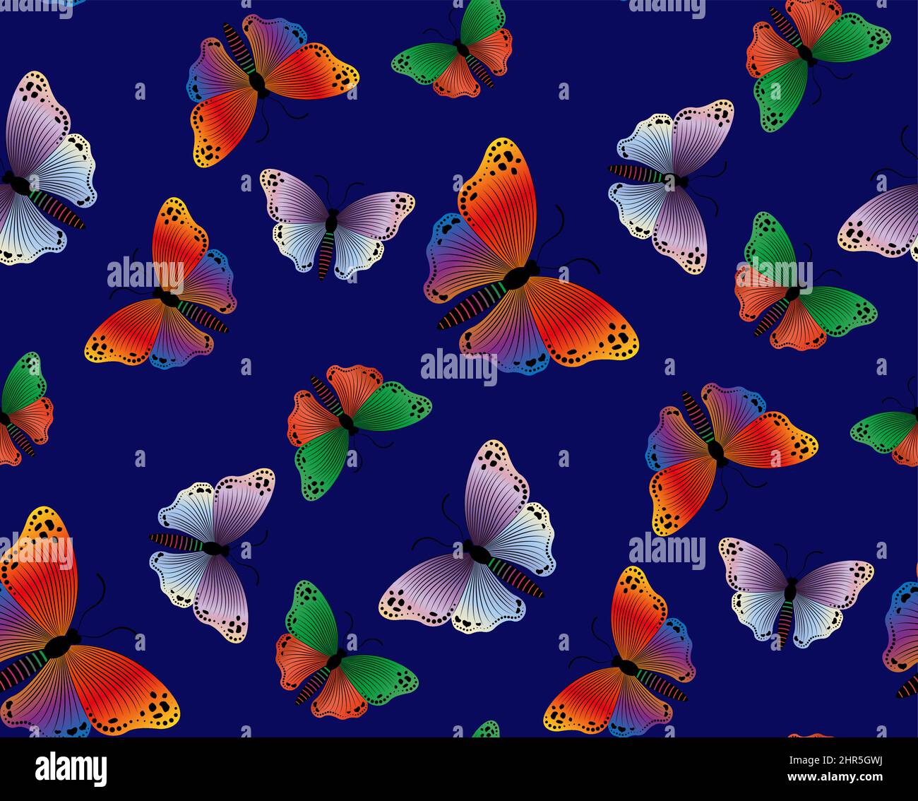 Seamless Pattern with colorful butterflies. Butterfly Suitable for curtains, wallpaper, fabrics, wrapping paper. Vector Design for Fashion, Poster Stock Vector