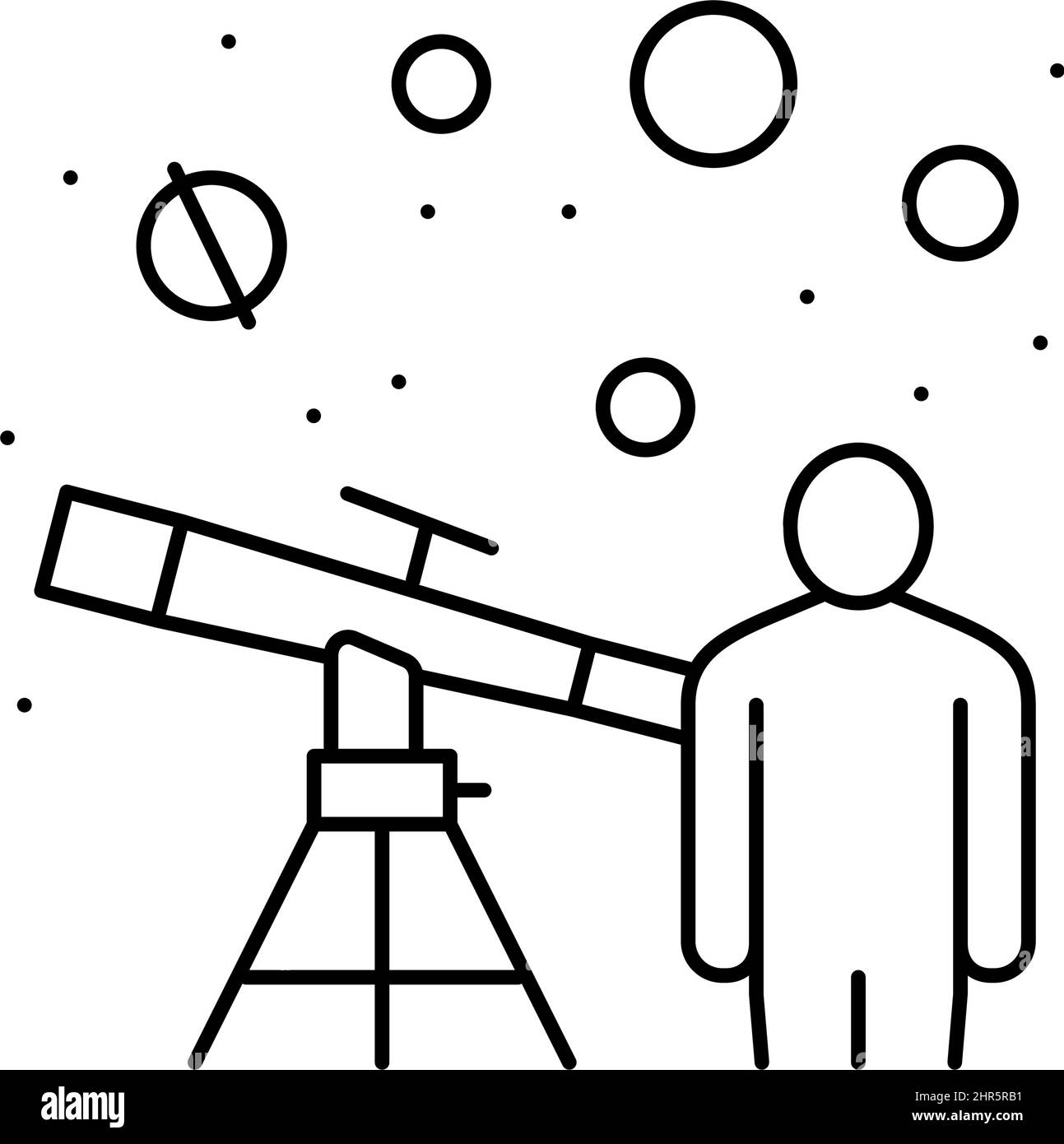 astronomer watching in telescope on stars line icon vector illustration