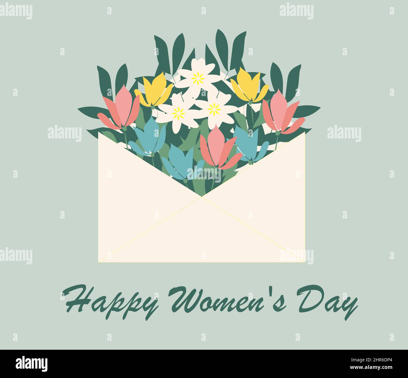 Happy Women's Day greeting card with an envelope with flowers on a ...