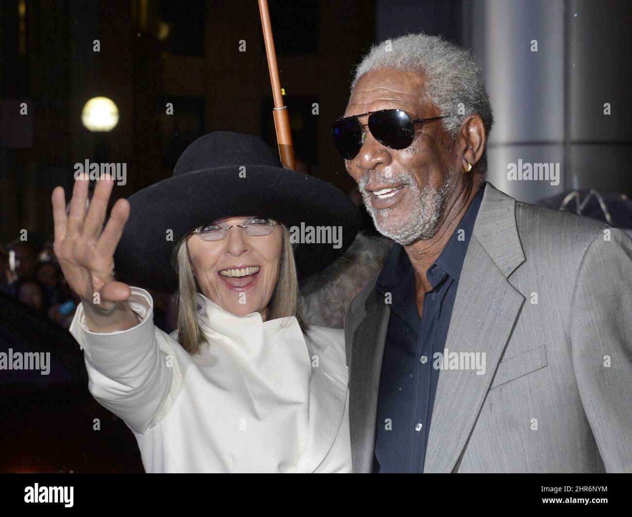 Actors Diane Keaton and Freeman pose for photos on the red