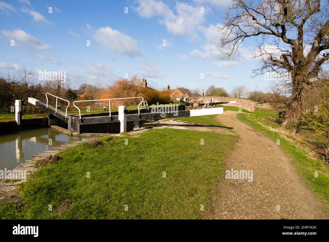 Middle Lock gates on the Grantham Canal, Woolsthorpe by Belvoir, Lincolnshire. Stock Photo