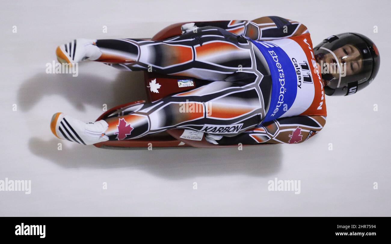 Canada's Arianne Jones, competes during the women's World Cup luge event in Calgary, Friday, Dec. 12, 2014.THE CANADIAN PRESS/Jeff McIntosh Stock Photo