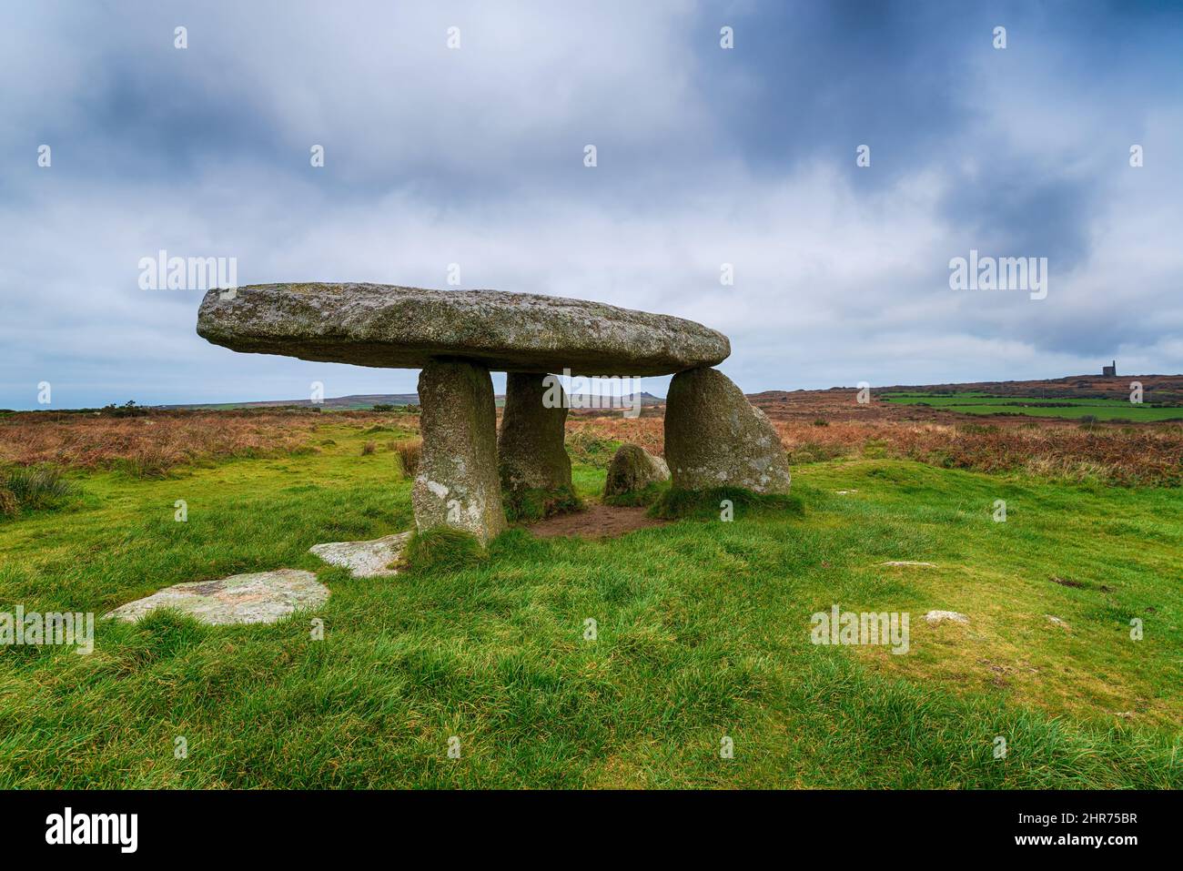 A cloudy winter day at Lanyon Quoit near Land's End in Cornwall Stock Photo