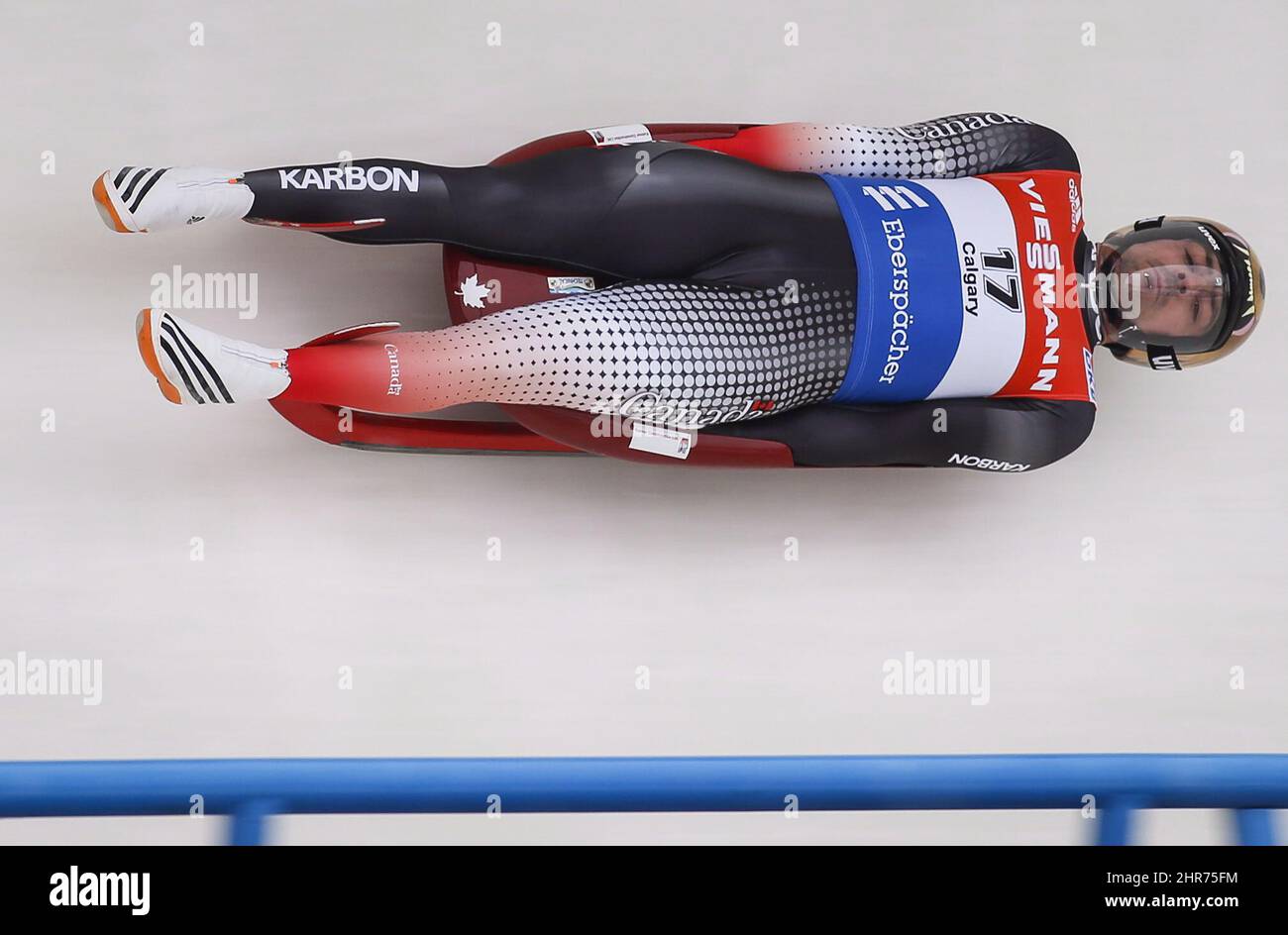 Canada's Samuel Edney competes during the men's World Cup luge event in Calgary Saturday, Dec. 13, 2014. THE CANADIAN PRESS/Jeff McIntosh Stock Photo