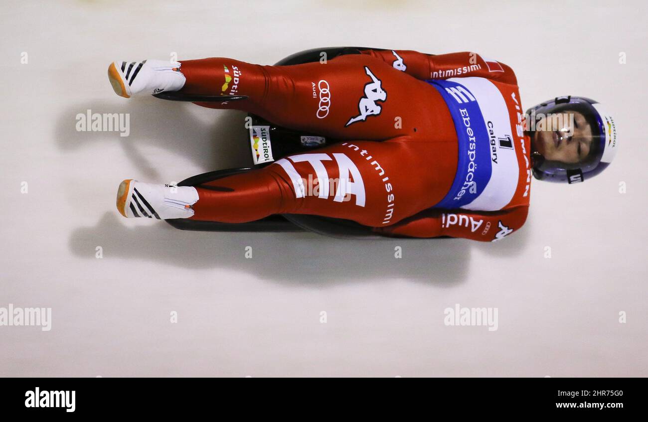 Italy's Sandra Robatscher, competes during the women's World Cup luge event in Calgary, Friday, Dec. 12, 2014.THE CANADIAN PRESS/Jeff McIntosh Stock Photo