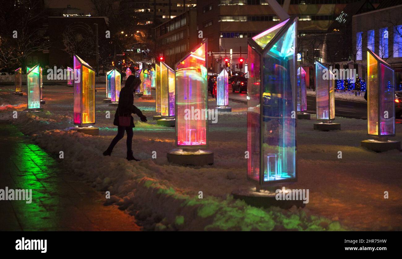 Prismatica, a display of 50 colourful prisms, turns Montreal's Place des Festivals into a giant