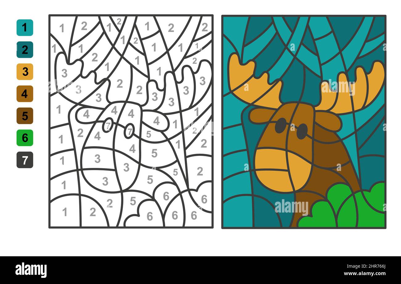 Color by numbers elk Animal. Puzzle game for children education ...