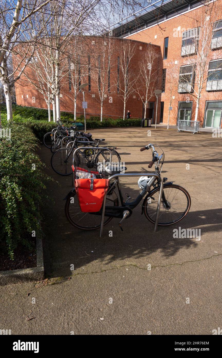 Cycle racks in norwich City centre with cycles locked to the posts