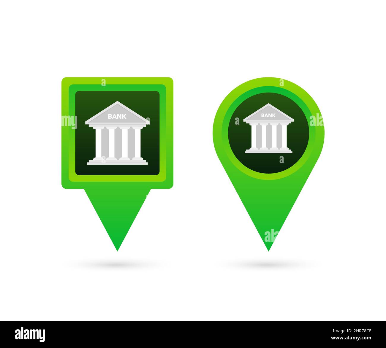 Map pointer with bank. Pin Point atm. Vector stock illustration. Stock Vector