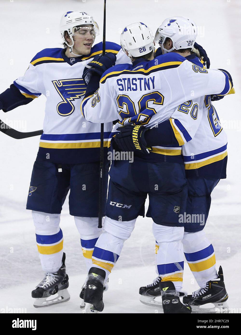 St. Louis Blues T.J. Oshie stretches during warmups, while wearing a  camouflage sweater before a game against the Toronto Maple Leafs in the  first period at the Scottrade Center in St. Louis on November 10, 2011. The  Blues wore the tops in honor of