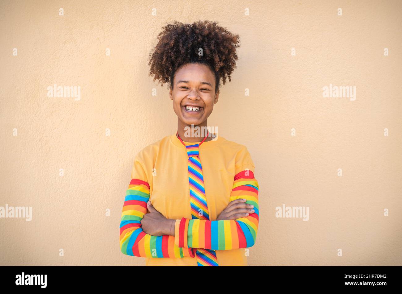 Happy Afro gay woman celebrating pride - LGBT concept Stock Photo