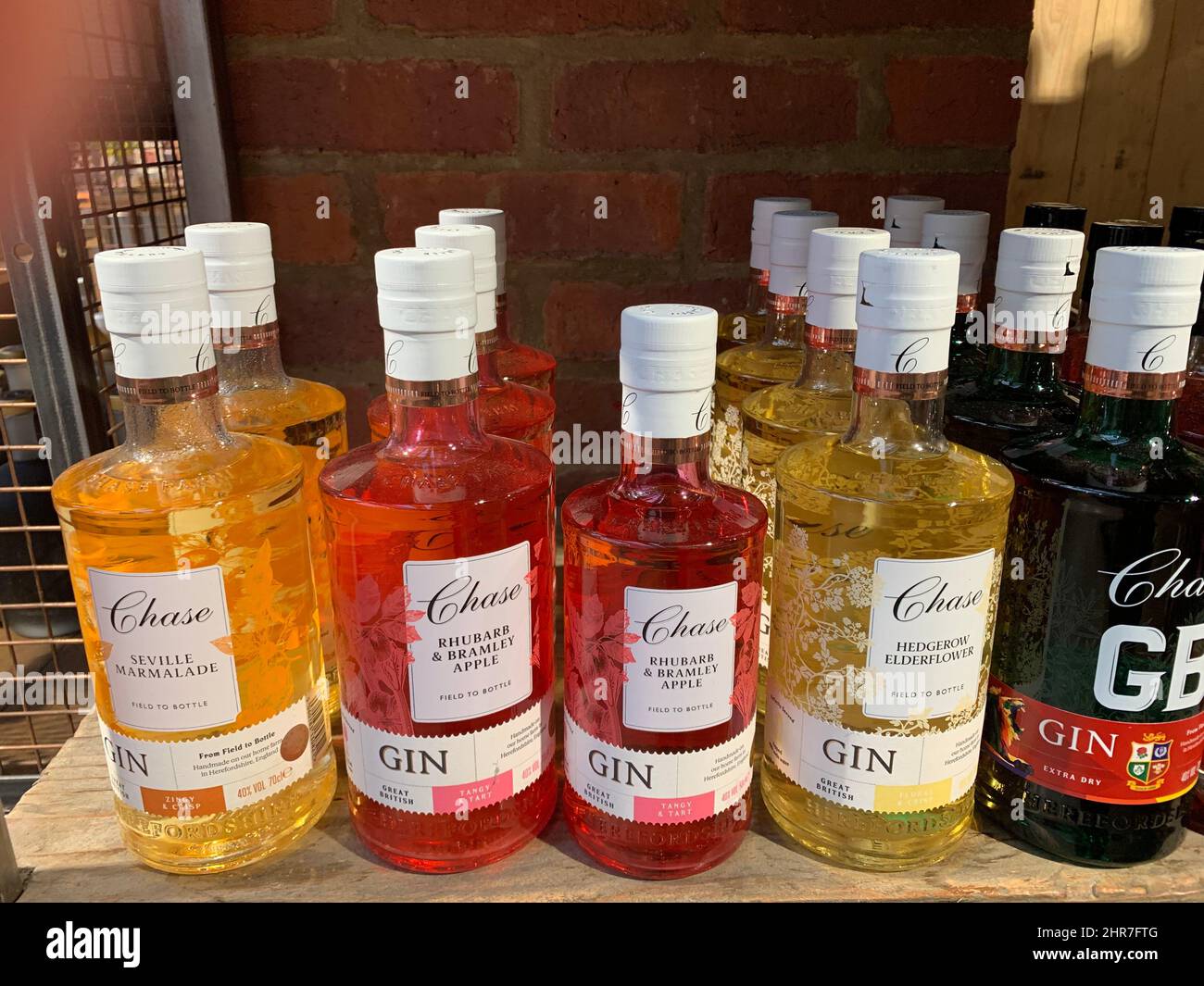 Warner's Gin in Farndon Fields farm shop Market Harborough Leicestershire England booze English British famous types type colour taste tasting Stock Photo