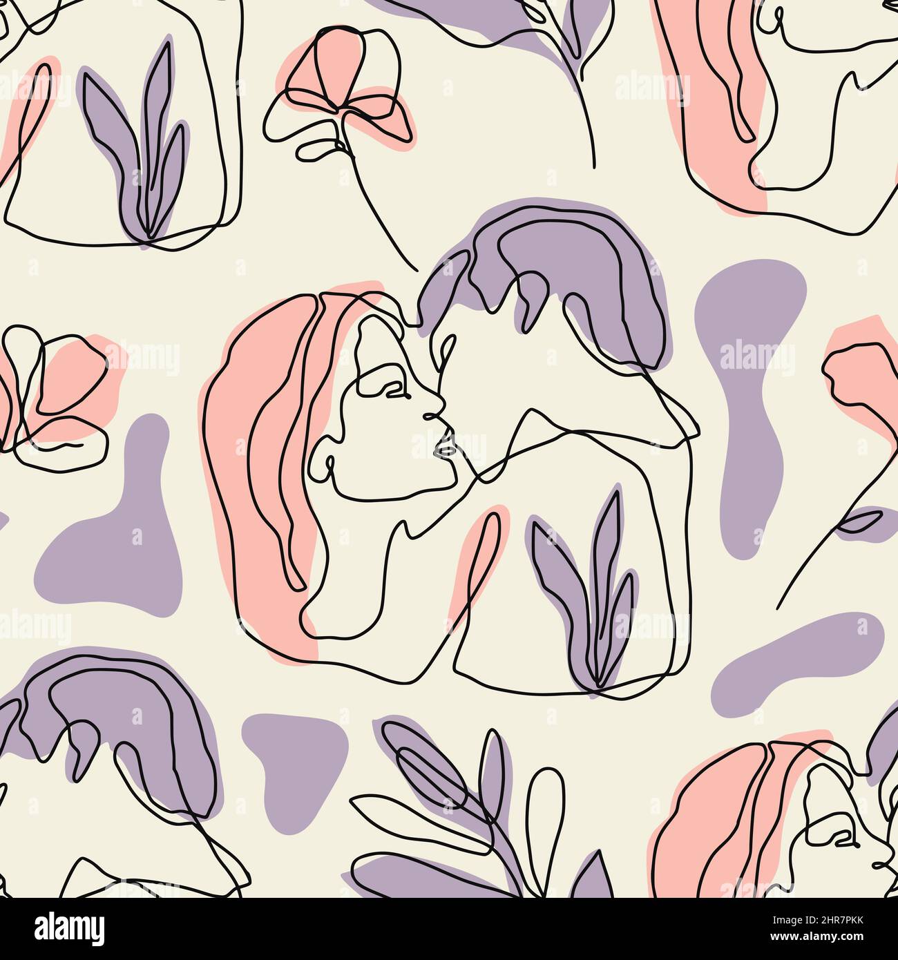Pregnant woman seamless elegant one line beige seamless pattern Stock Vector