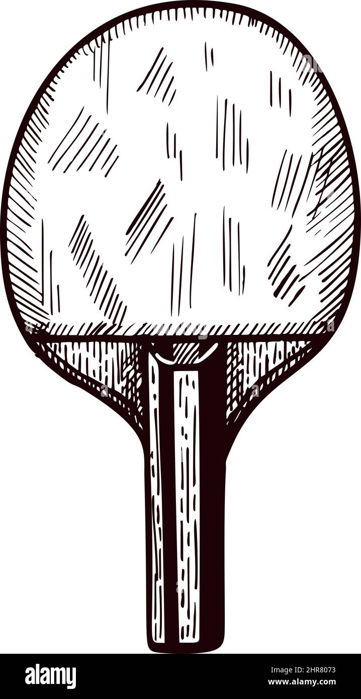 Ping pong racket sketch isolated. Vintage sport elements for table tennis hand drawn style. Engraved icon designed for poster, print, book illustratio Stock Vector