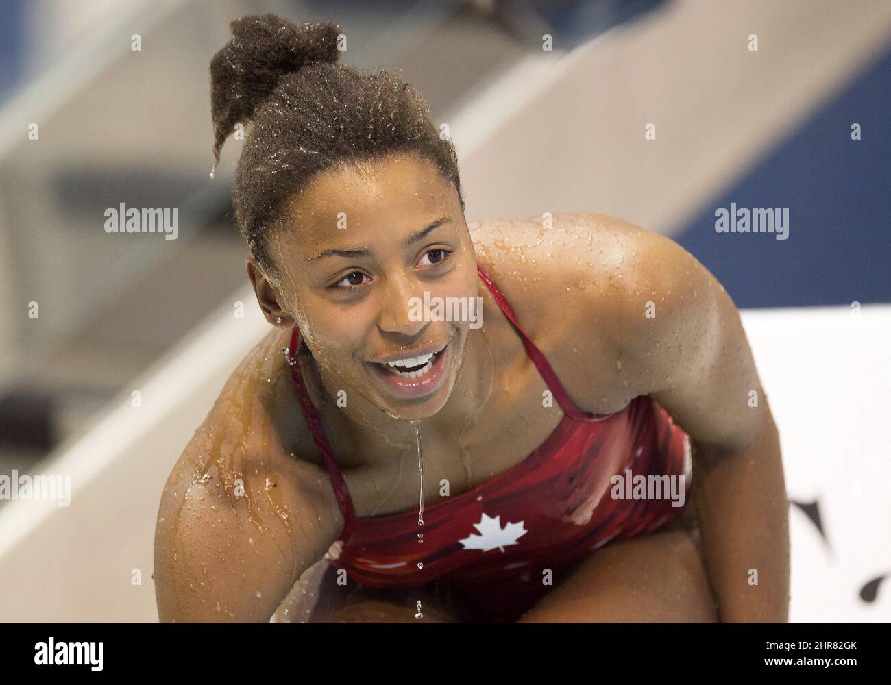 Jennifer Abel of Canada smiles after her final dive to win the gold ...