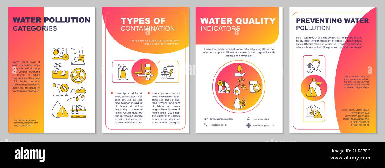 Water pollution classification red gradient brochure template Stock Vector