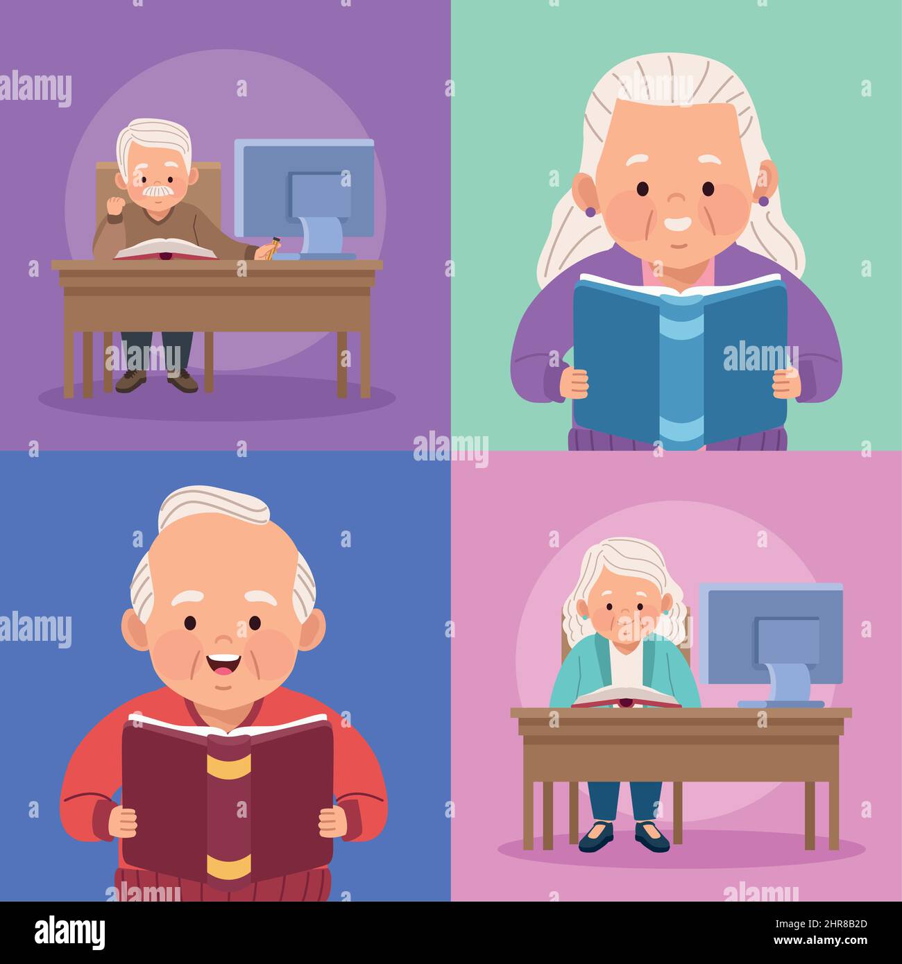 four old persons studing Stock Vector
