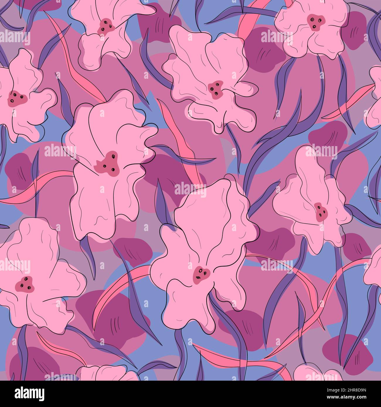 Seamless pattern with abstract flowers and leaves Stock Vector