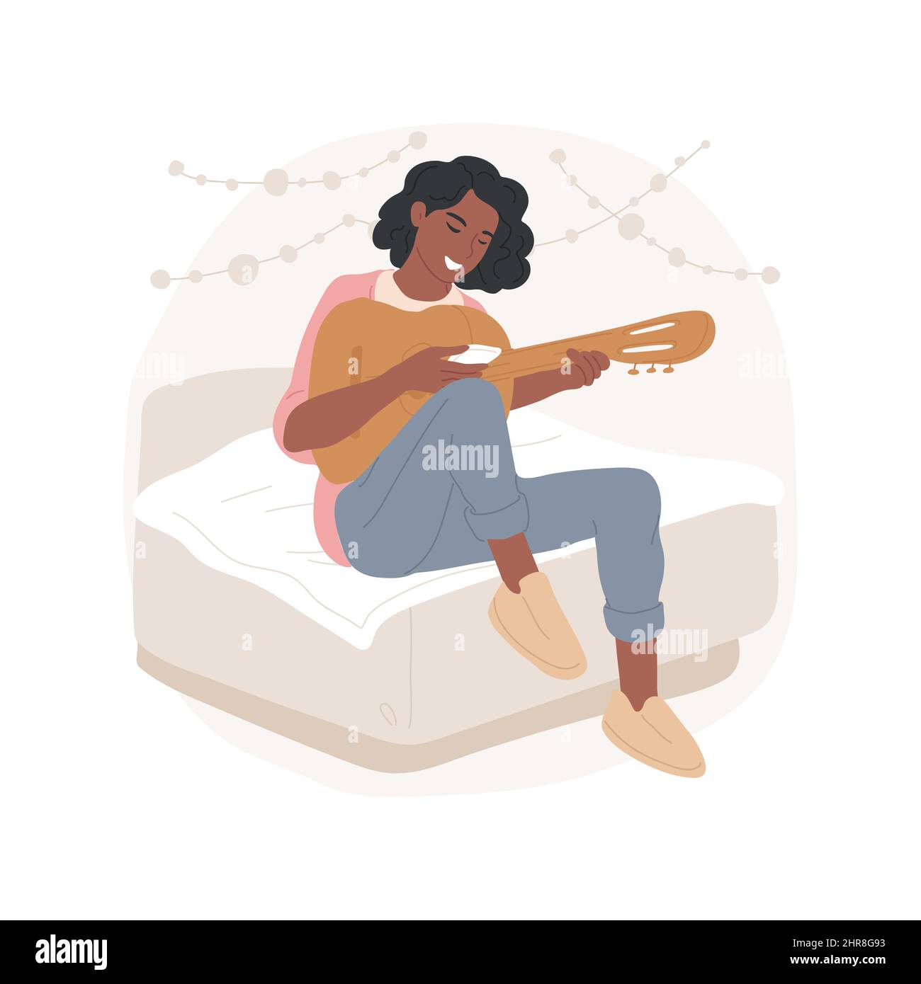 Learning to play music isolated cartoon vector illustration. Attractive