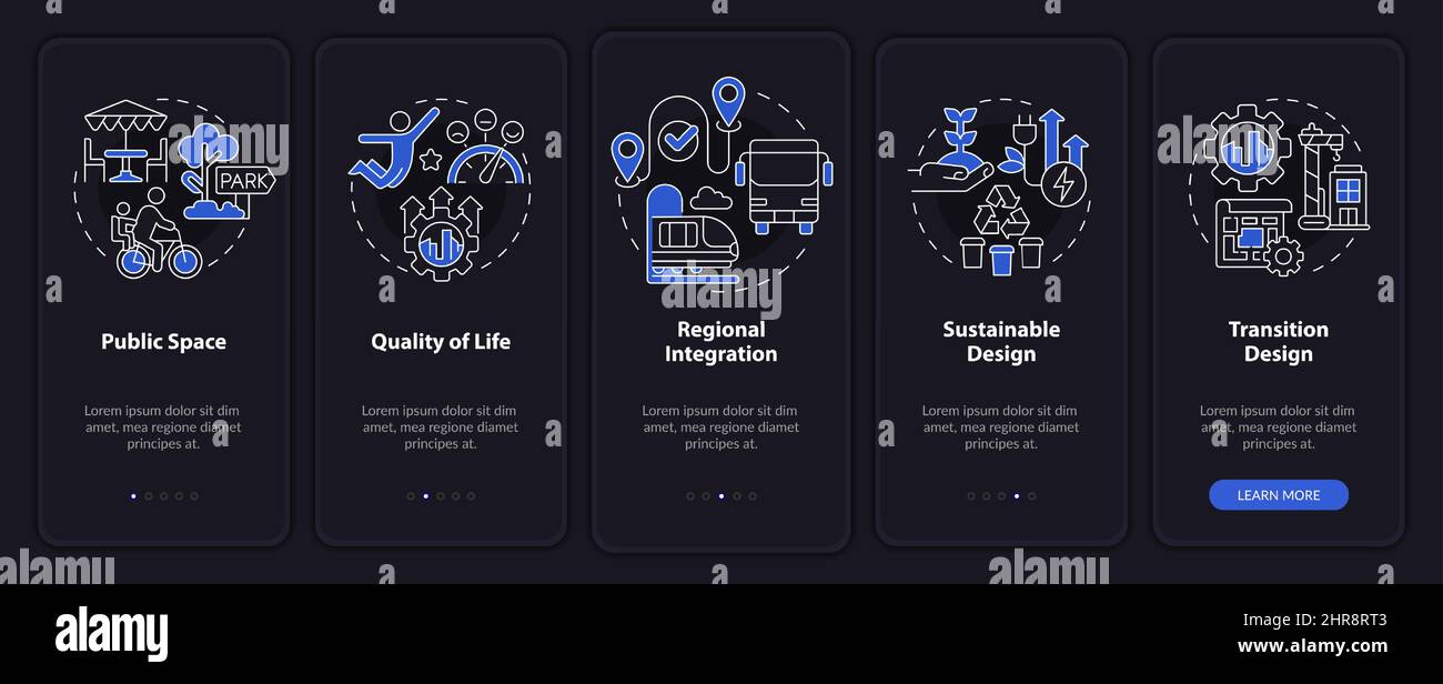 Principles of urban design night mode onboarding mobile app screen ...