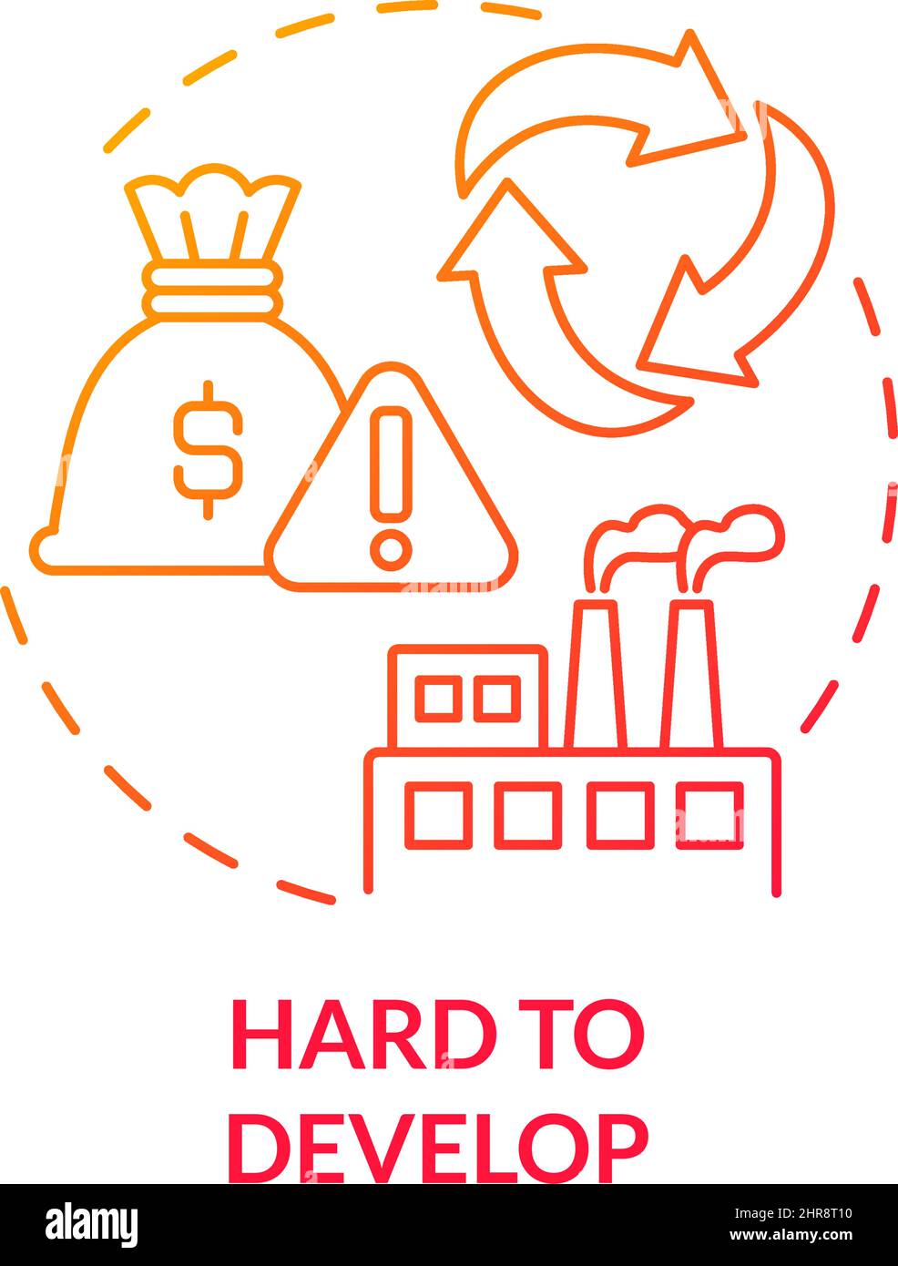 Hard to develop red gradient concept icon Stock Vector