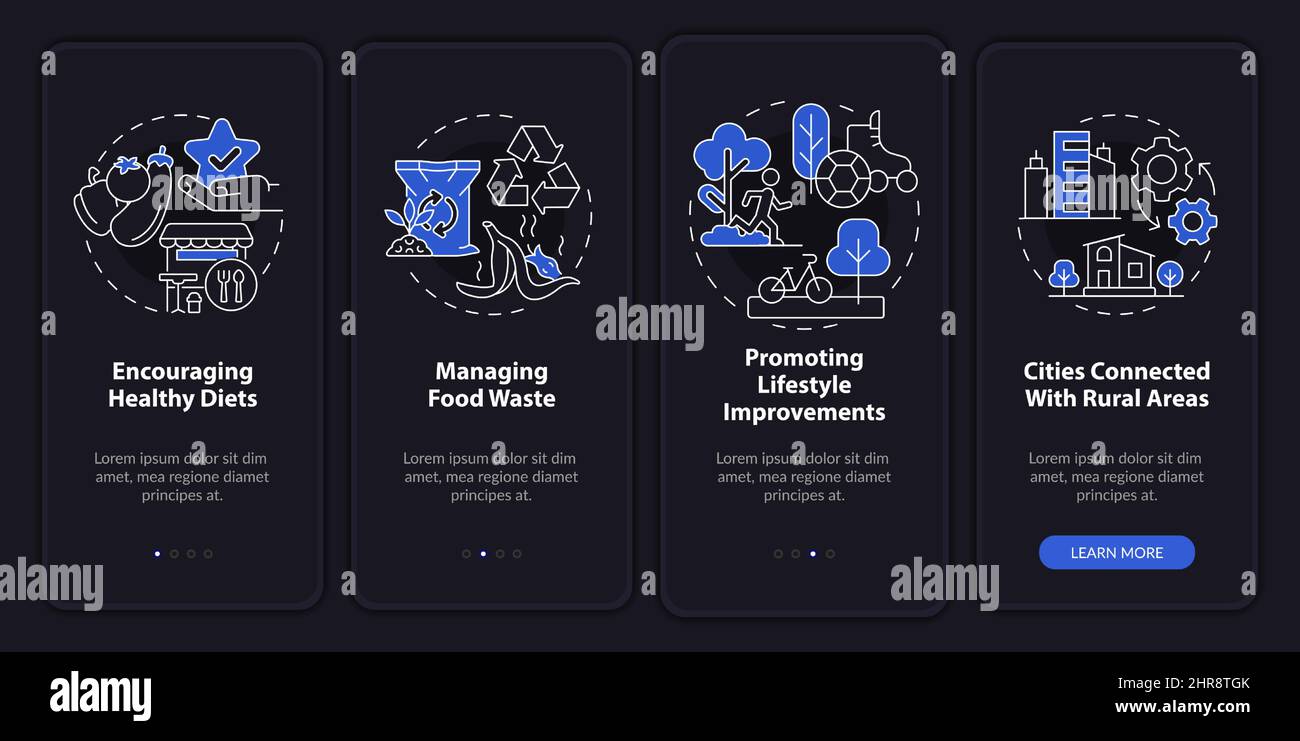 Urban comfort ideas night mode onboarding mobile app screen Stock ...