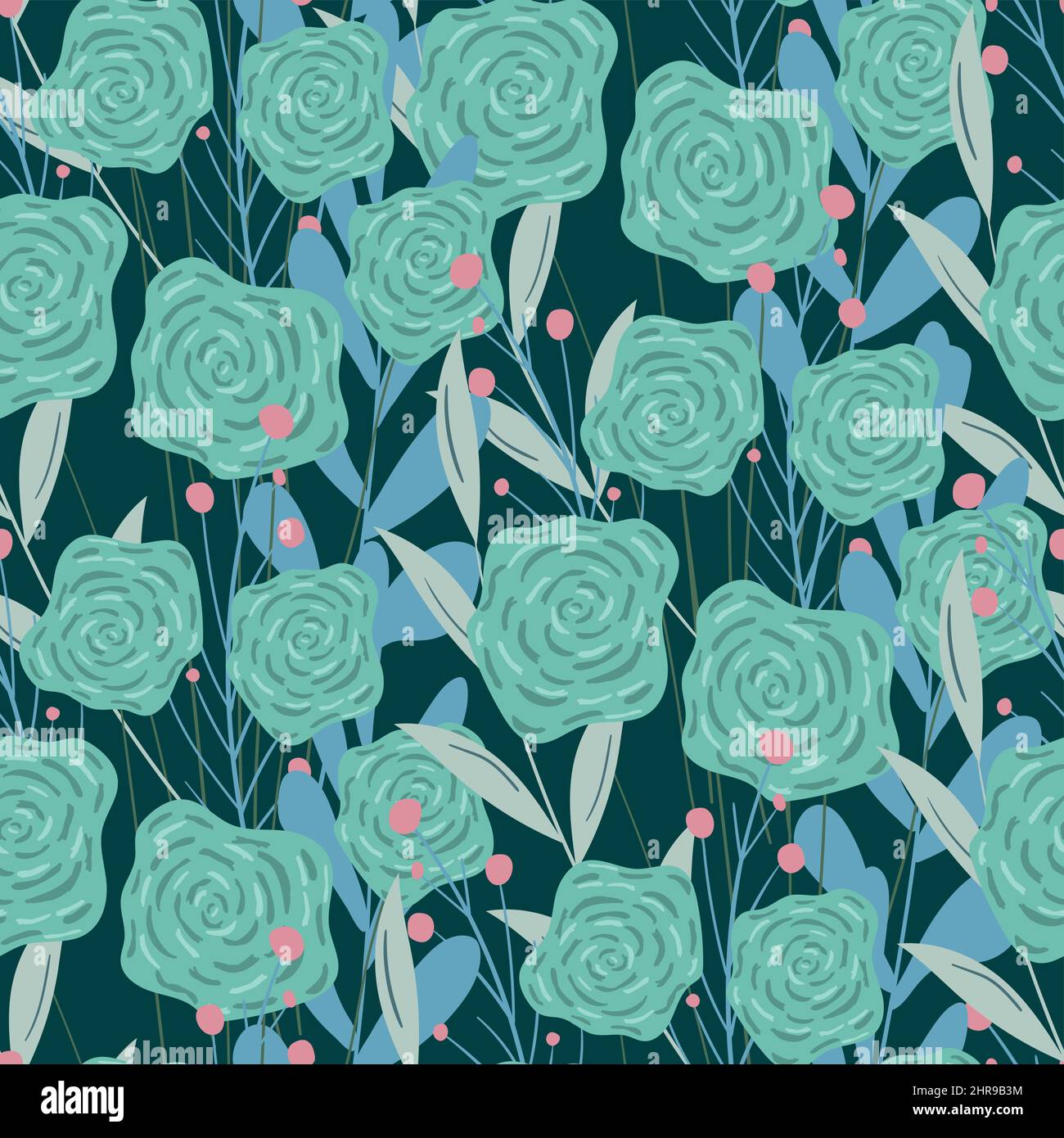 Seamless pattern of flowers in cartoon style flat Stock Vector