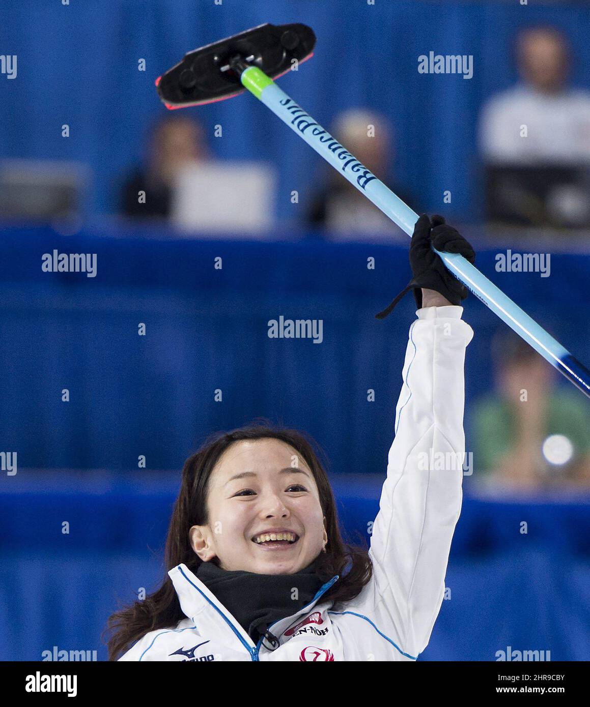 Japan skip Satsuki Fujisawa celebrates her teams win during the semi