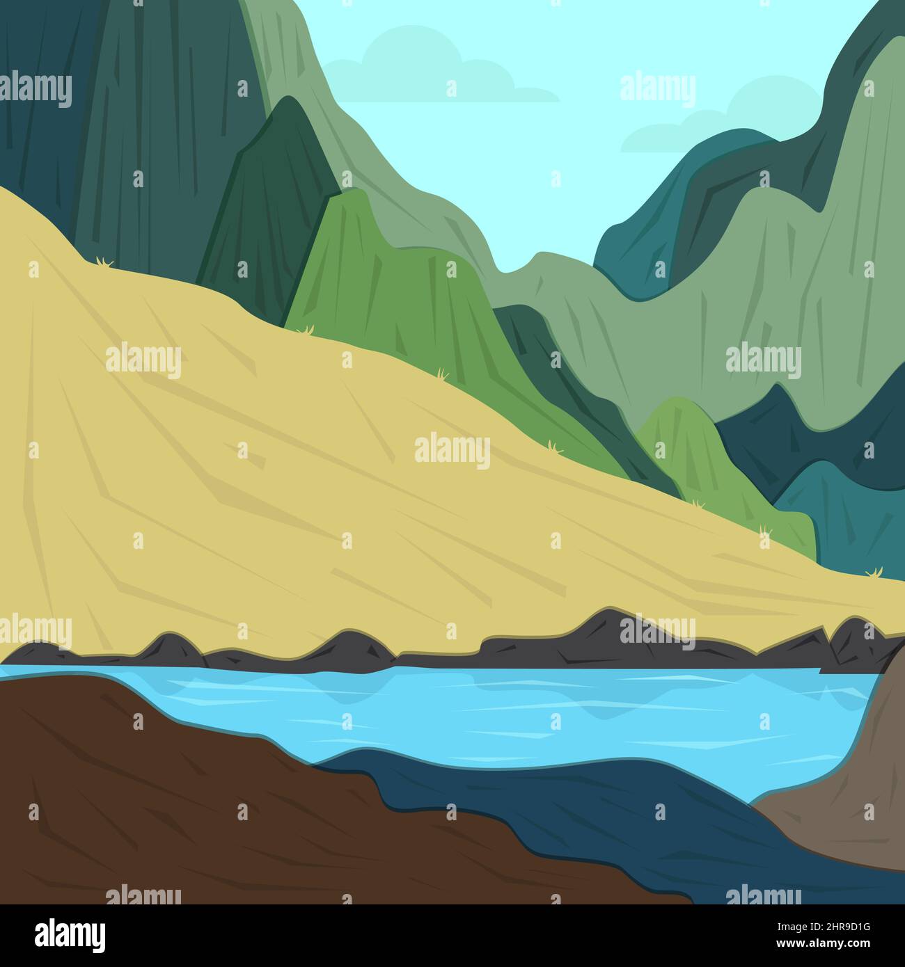 Flat design background landscape mountains with river Stock Vector