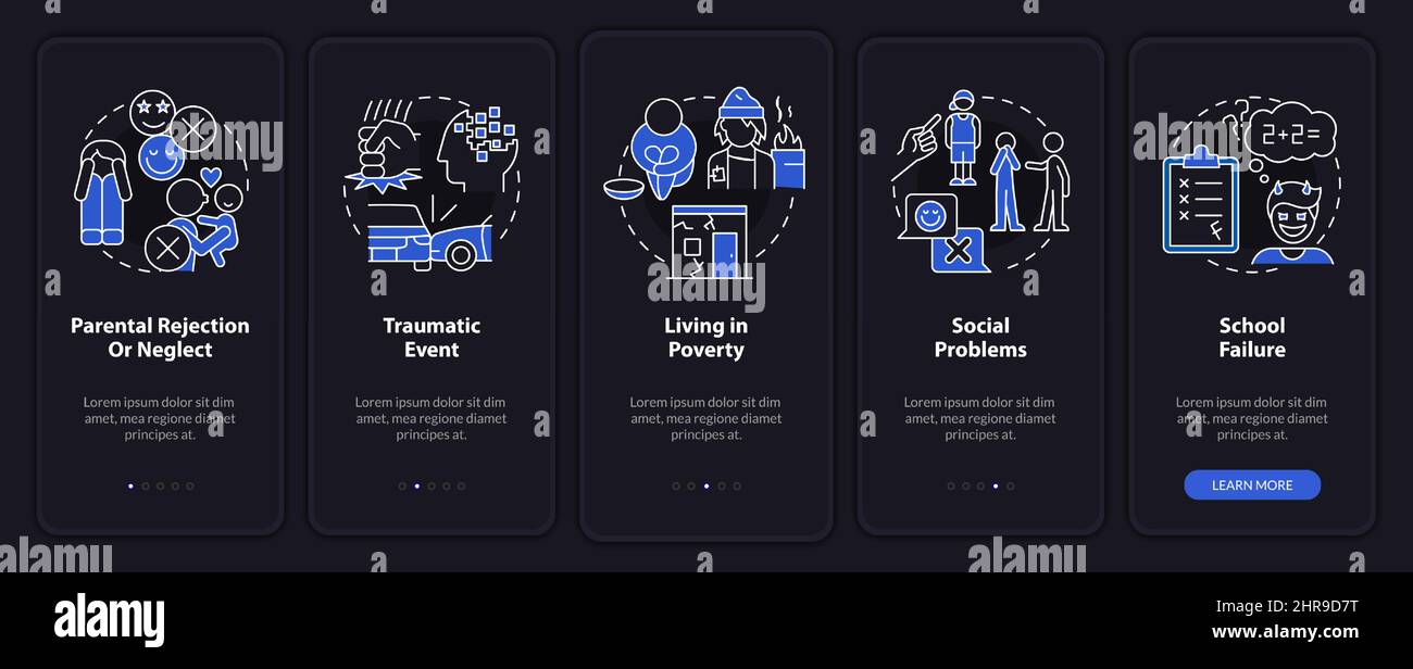 Conduct disorder risk factors night mode onboarding mobile app screen ...