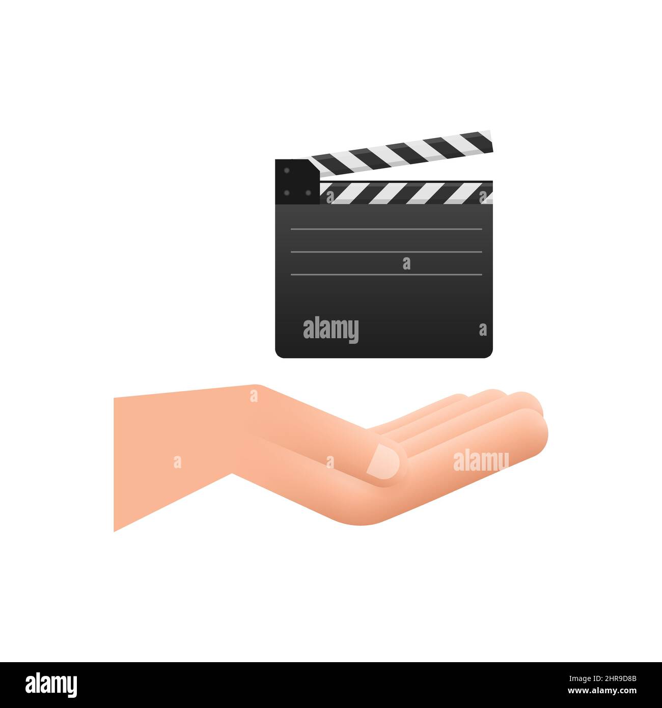Opened clapperboard in hand. Movie clapperboard. Vector stock illustration. Stock Vector