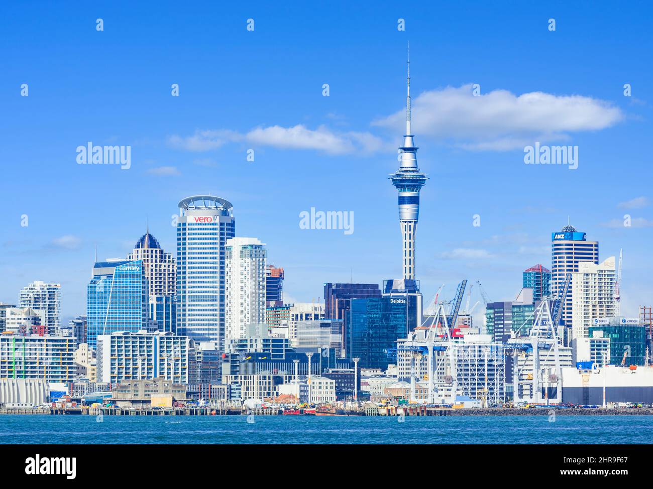 auckland new zealand auckland city auckland skyline new zealand skyline auckland Harbour cbd sky tower and wharf area of the waterfront New Zealand Stock Photo