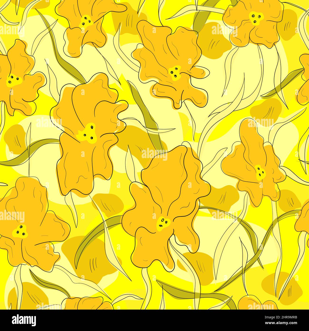 Seamless pattern with abstract flowers and leaves Stock Vector