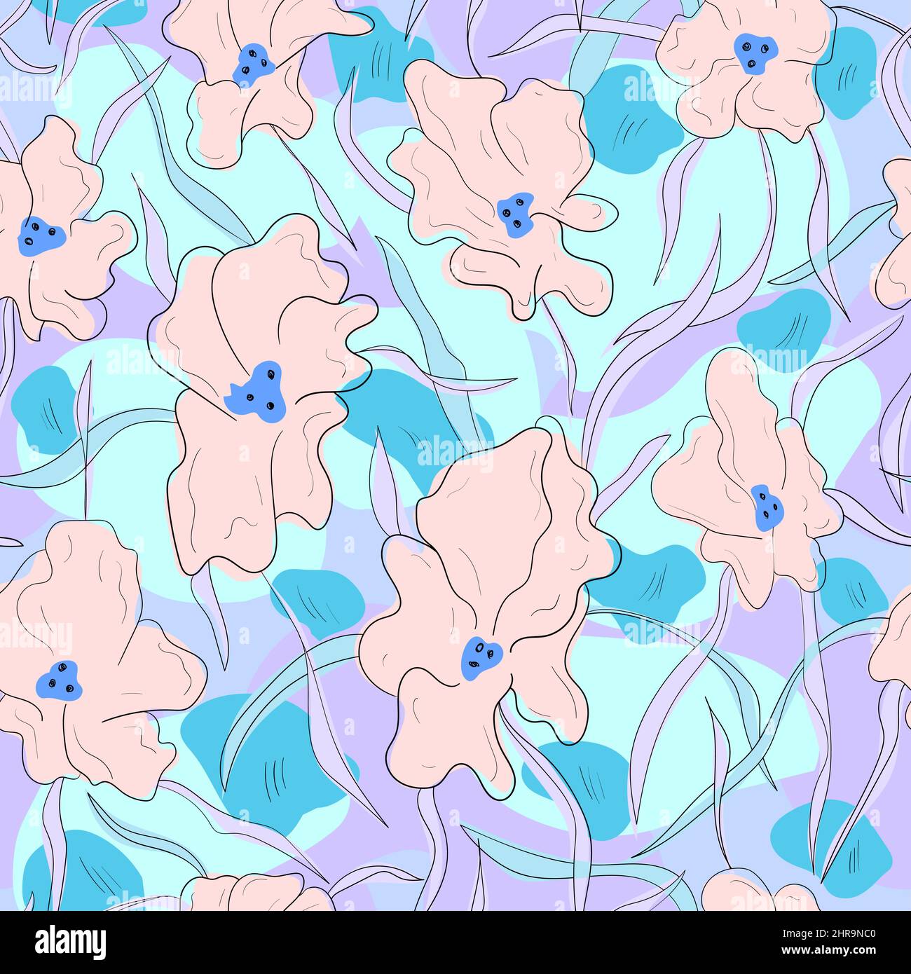 Seamless pattern with abstract flowers and leaves Stock Vector