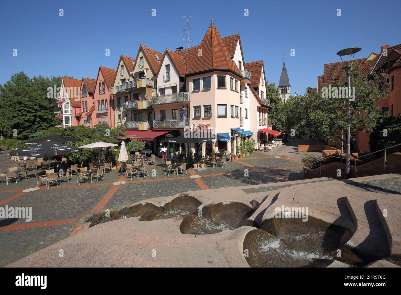 Market place with water feature, Hattersheim im Taunus, Germany Stock
