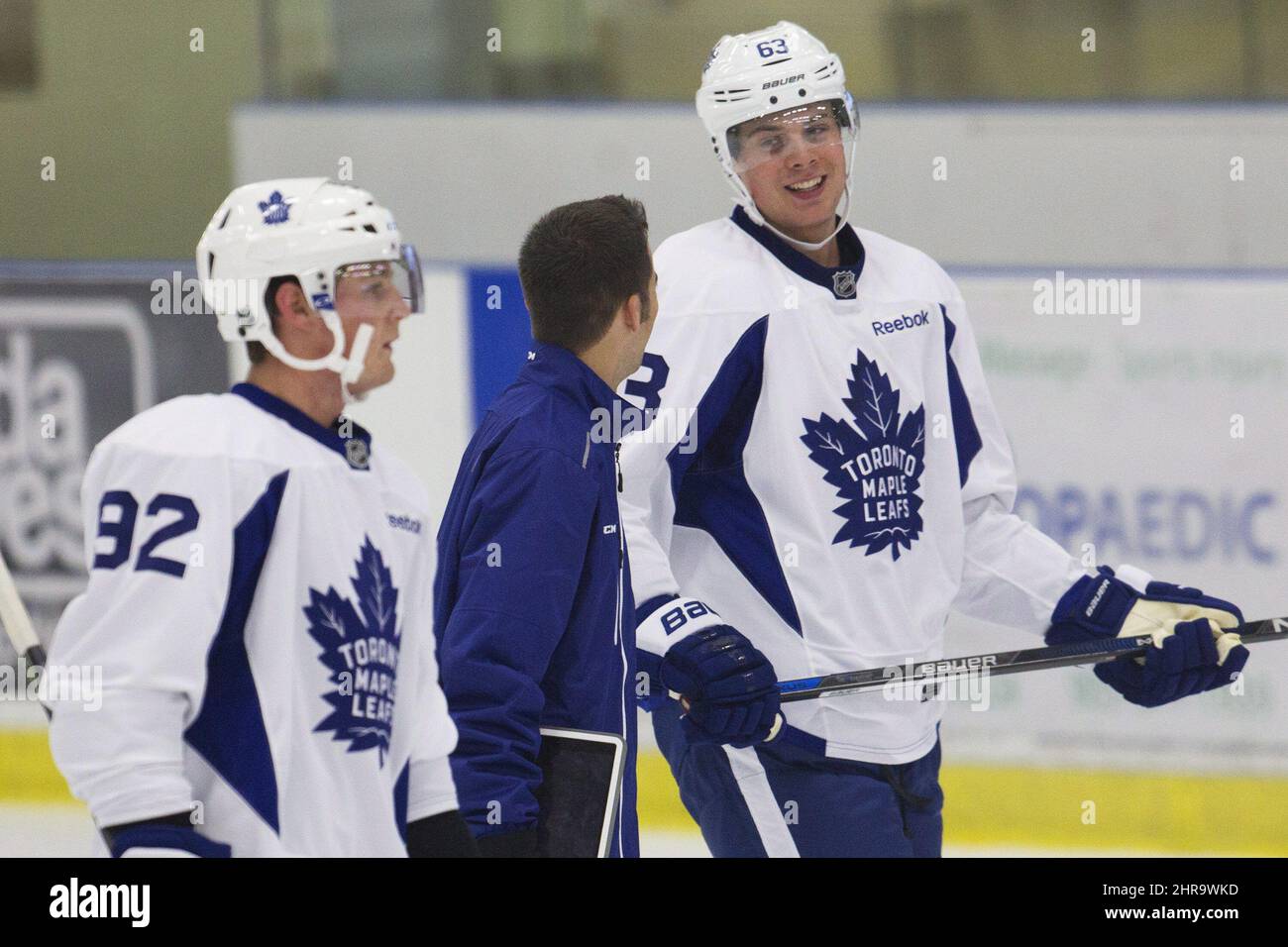 Toronto Maple Leafs first round draft pick Auston Matthews, right