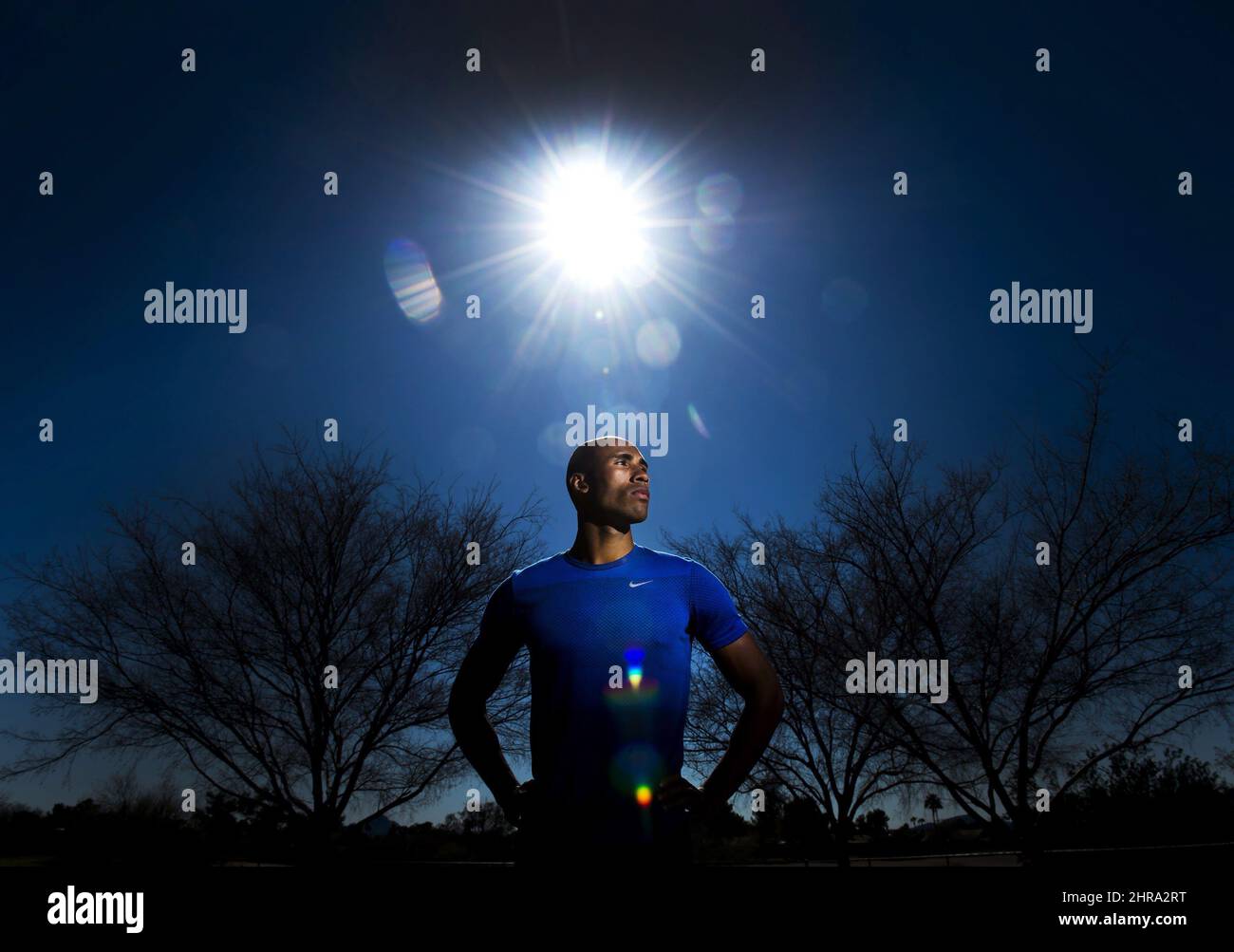 Canadian track athlete Damian Warner poses for a photograph at a world