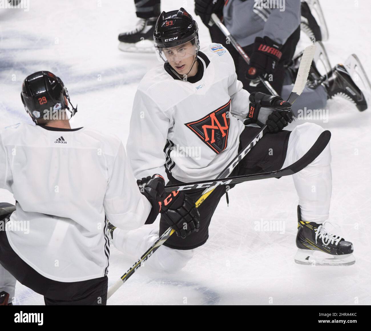 Team North America's Ryan NugentHopkins, right, chats with Nathan