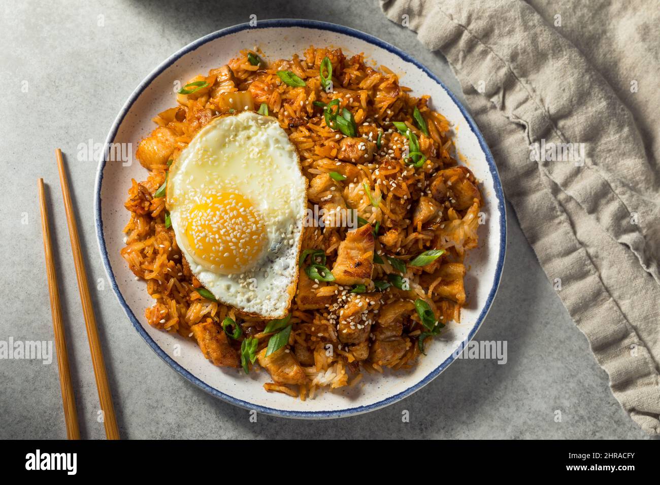 Homemade Pork Belly Kimchi Fried Rice with Green Onions Stock Photo Alamy