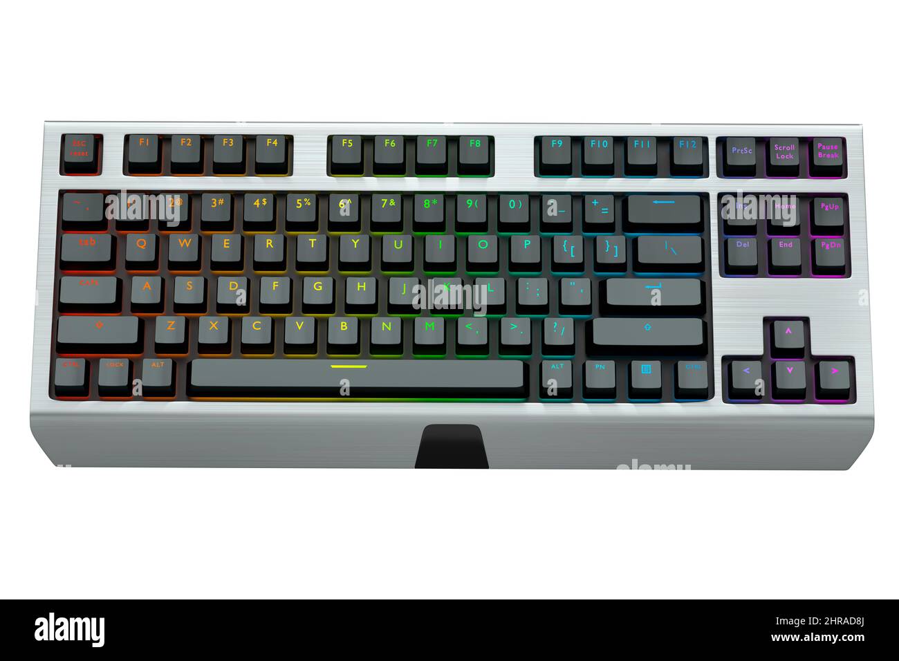 Black computer keyboard with rgb colors isolated on white background. 3D rendering of streaming gear and gamer workspace concept Stock Photo