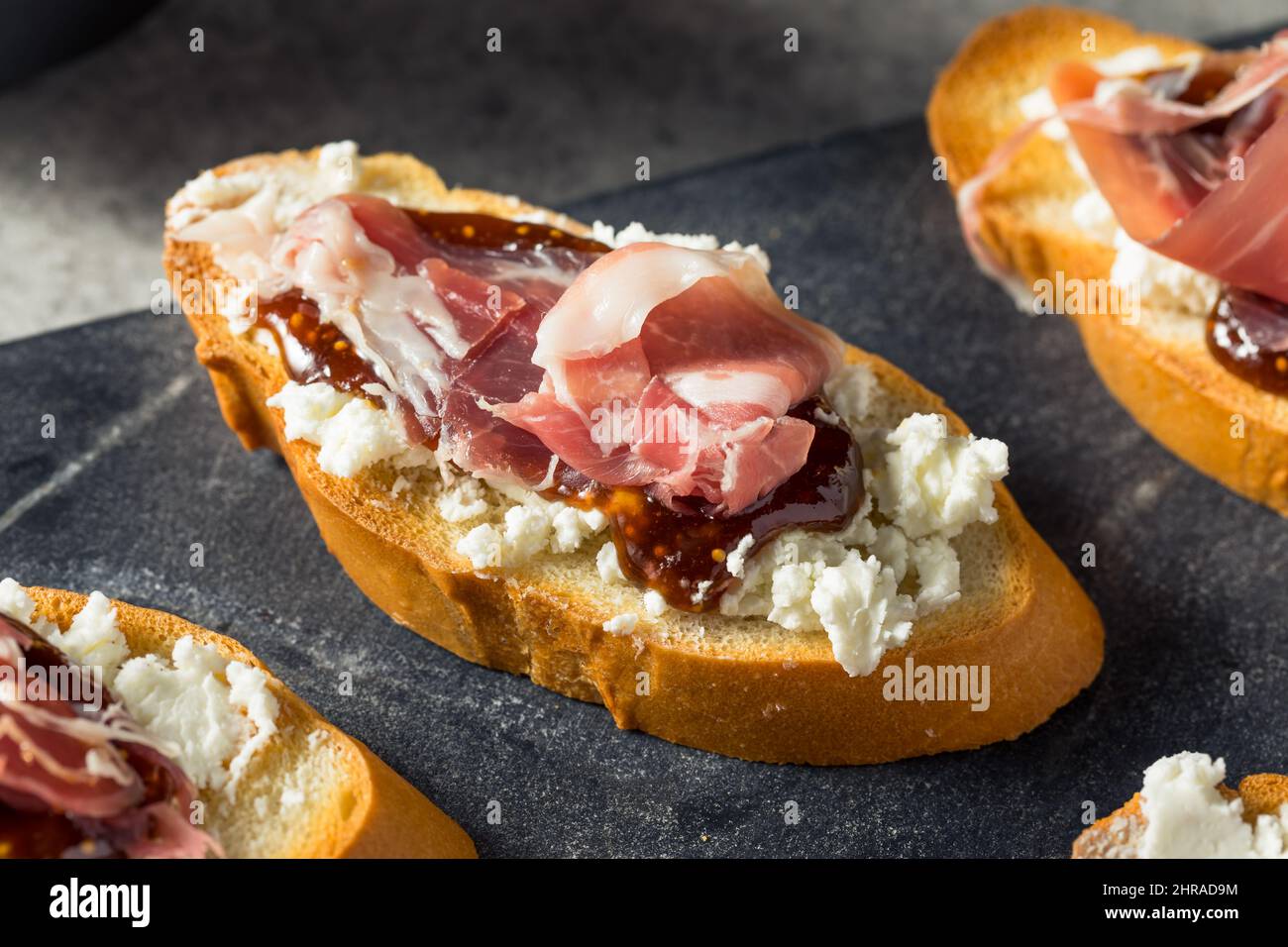 Homemade Prosciutto Goat Cheese Toast with Fig Jam Stock Photo Alamy