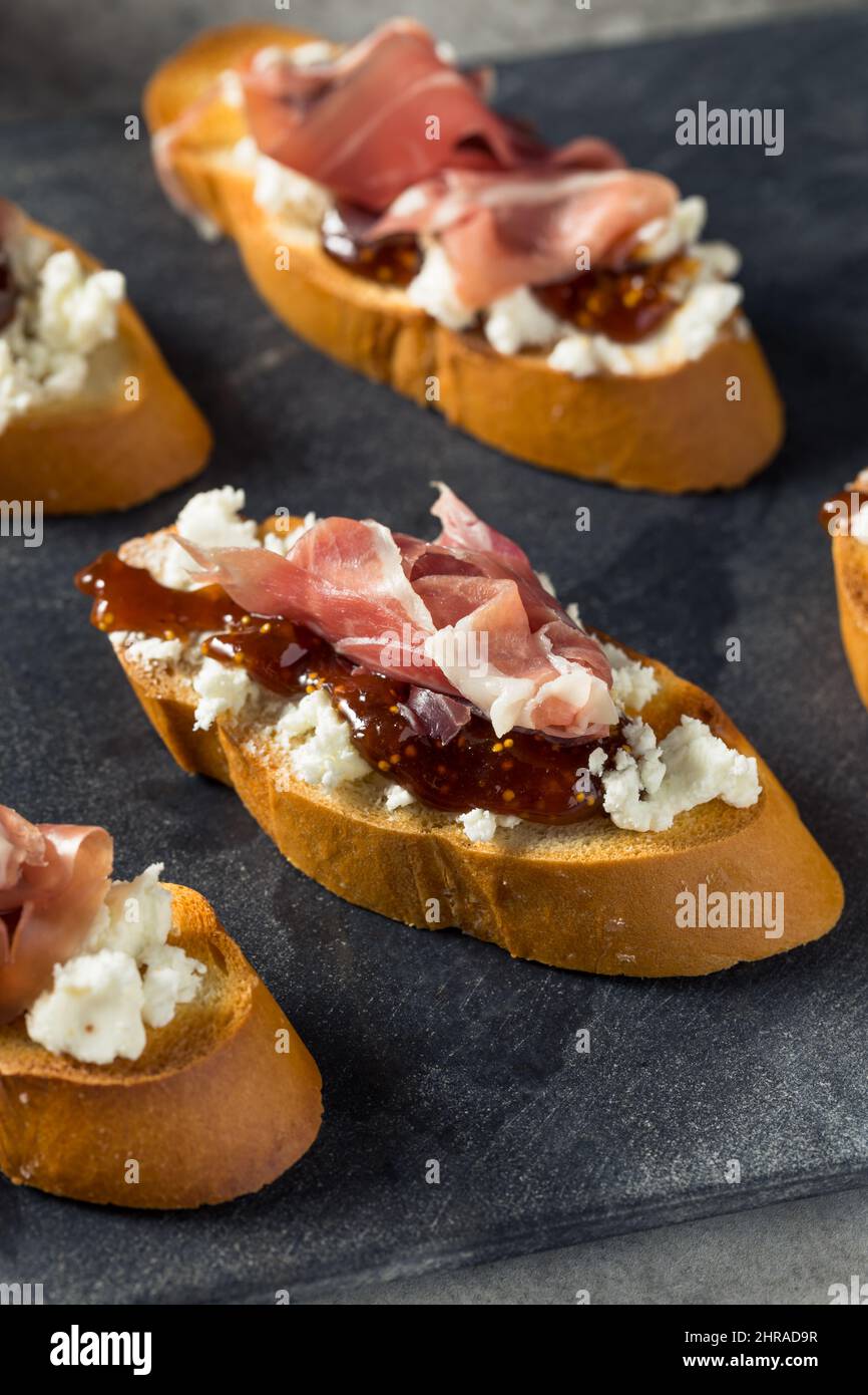Homemade Prosciutto Goat Cheese Toast with Fig Jam Stock Photo Alamy
