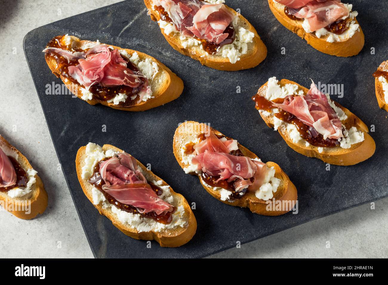 Homemade Prosciutto Goat Cheese Toast with Fig Jam Stock Photo Alamy