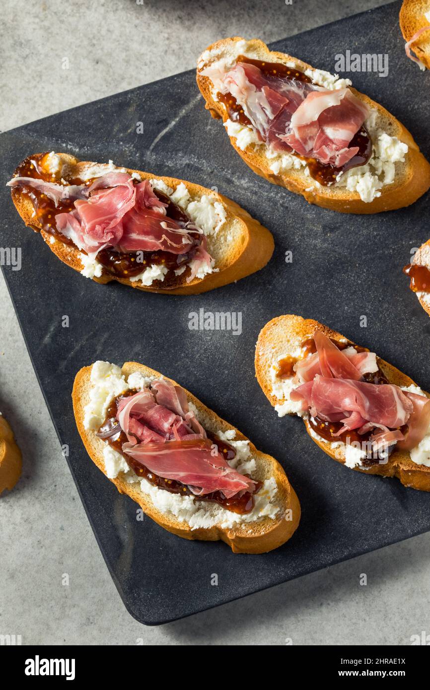 Homemade Prosciutto Goat Cheese Toast with Fig Jam Stock Photo Alamy
