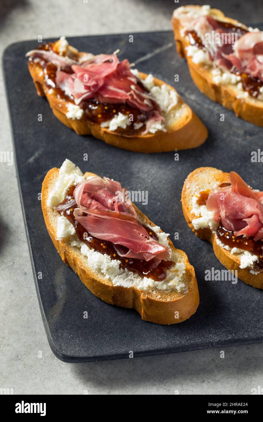 Homemade Prosciutto Goat Cheese Toast with Fig Jam Stock Photo Alamy