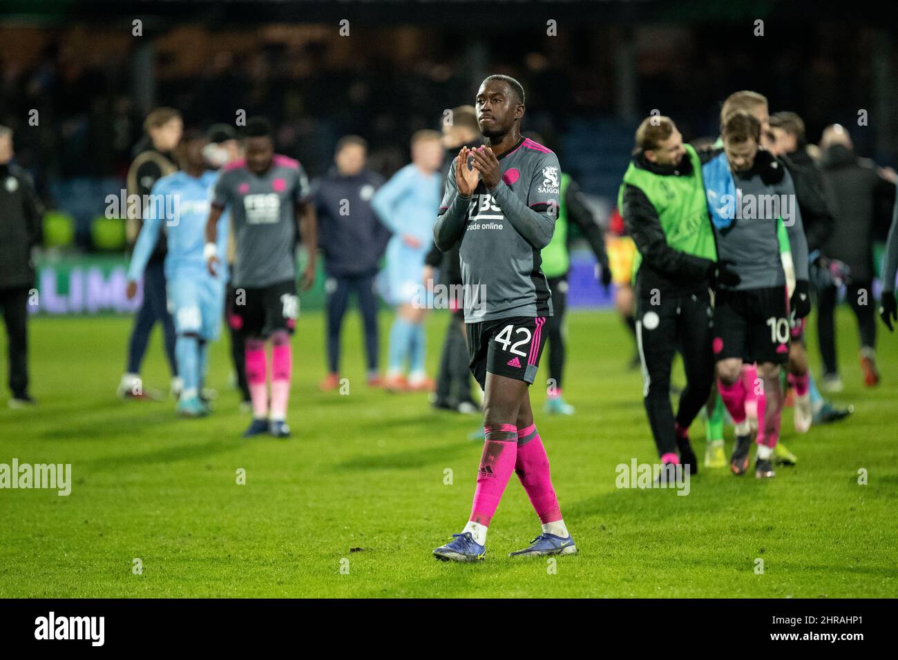 Randers, Denmark. 24th, February 2022. Boubakary Soumare (42) of Leicester City seen after the UEFA Europa Conference League match between Randers FC and Leicester City at Cepheus Park in Randers. (Photo credit: Gonzales Photo - Balazs Popal). Stock Photo