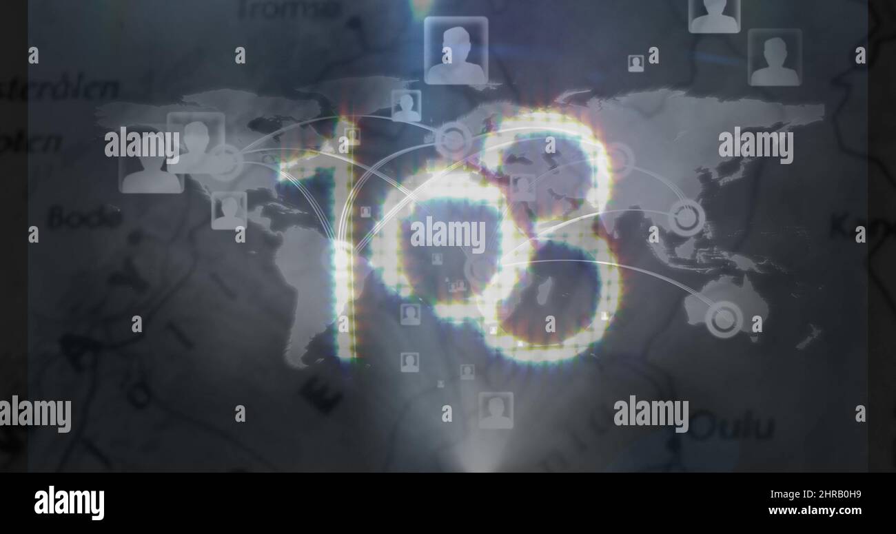 Image of network of connections over map Stock Photo - Alamy