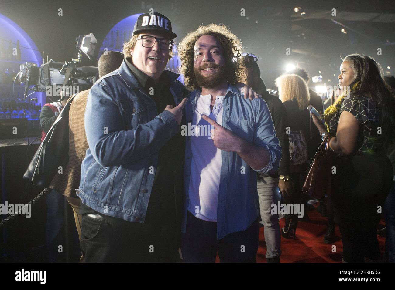 David Ritter (left) and Jon Hembrey of The Strumbellas pose for a photo ...