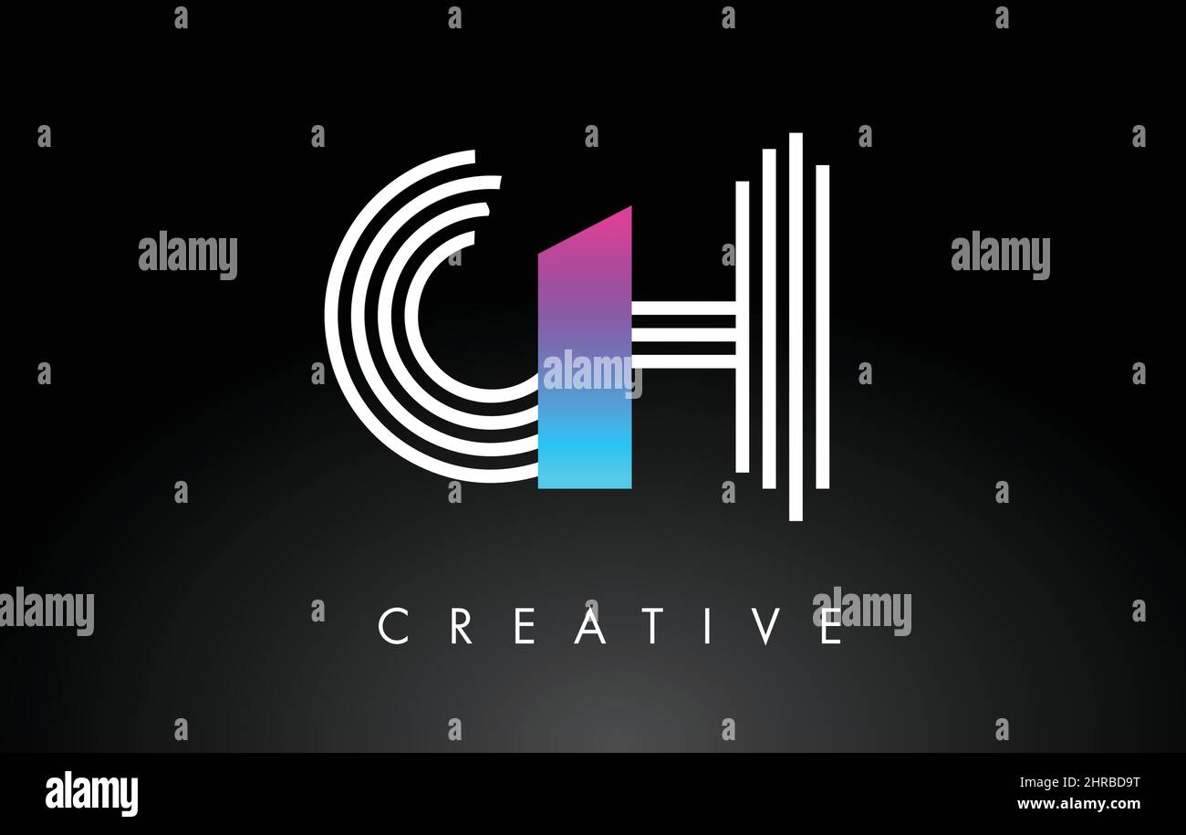 CH White Purple Lines Letter Logo. Creative Line Letters Design Vector ...