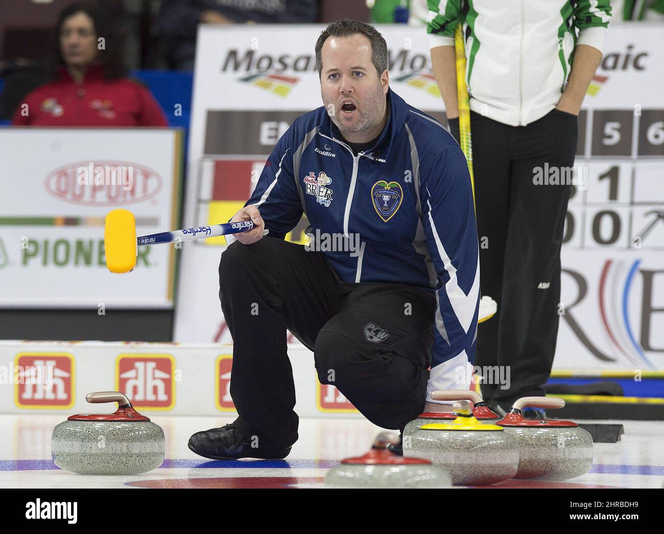 Nova Scotia skip Jamie Murphy calls the sweep in draw 11 action against
